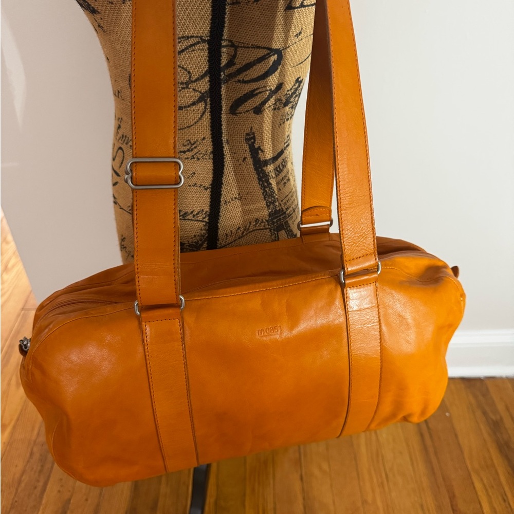 M0851 Orange Leather Bowler Bag